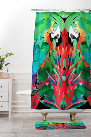 Amy Sia Welcome to the Jungle Parrot Shower Curtain And Mat