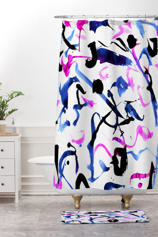 Amy Sia Zest Black and White Shower Curtain And Mat