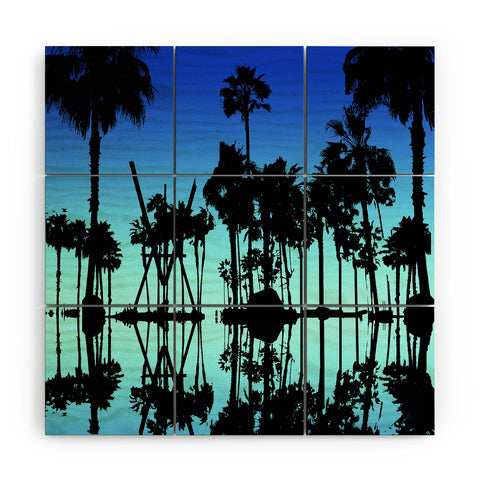 Amy Smith Blue Palms Wood Wall Mural