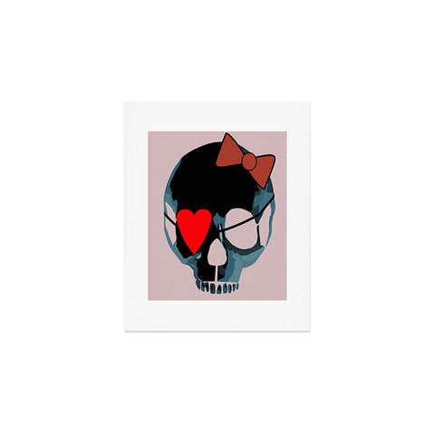 Amy Smith Blue Skull with Bow Art Print