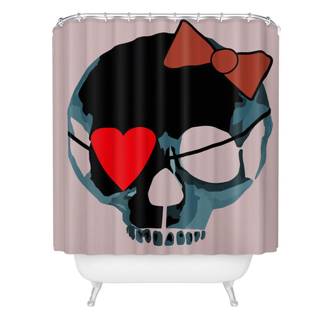 Amy Smith Blue Skull with Bow Shower Curtain
