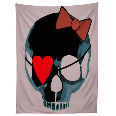 Amy Smith Blue Skull with Bow Tapestry