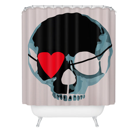 Amy Smith Blue Skull With Heart Eyepatch Shower Curtain