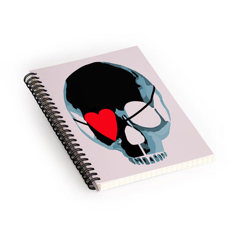 Amy Smith Blue Skull With Heart Eyepatch Spiral Notebook