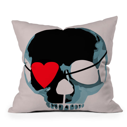 Amy Smith Blue Skull With Heart Eyepatch Throw Pillow