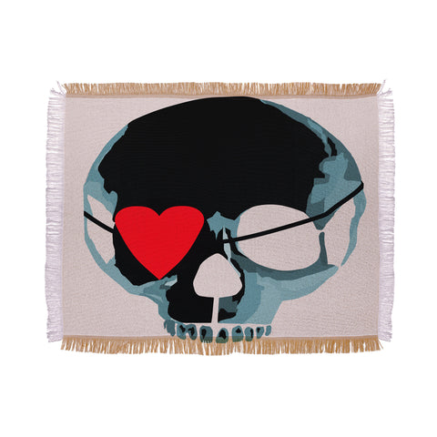 Amy Smith Blue Skull With Heart Eyepatch Throw Blanket