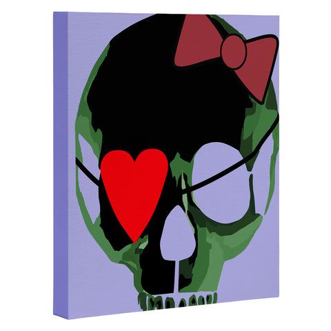 Amy Smith Green Skull with Bow Art Canvas