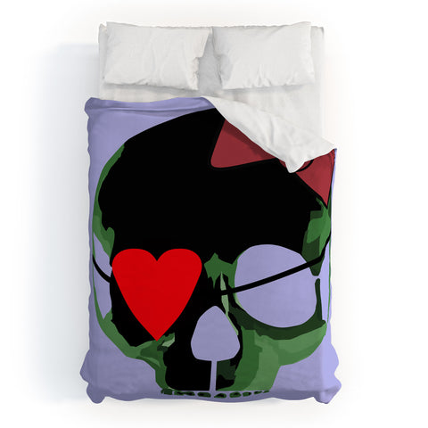 Amy Smith Green Skull with Bow Duvet Cover