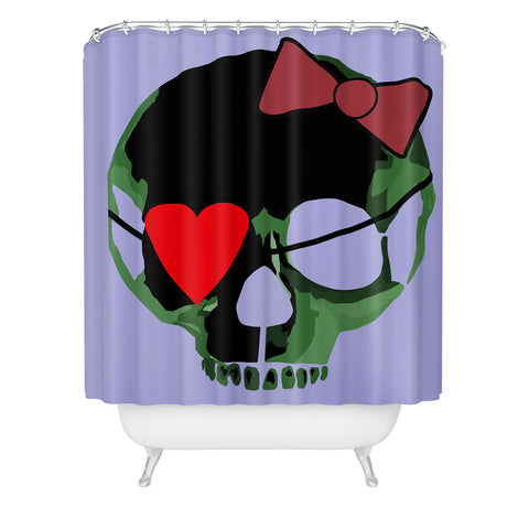 Amy Smith Green Skull with Bow Shower Curtain