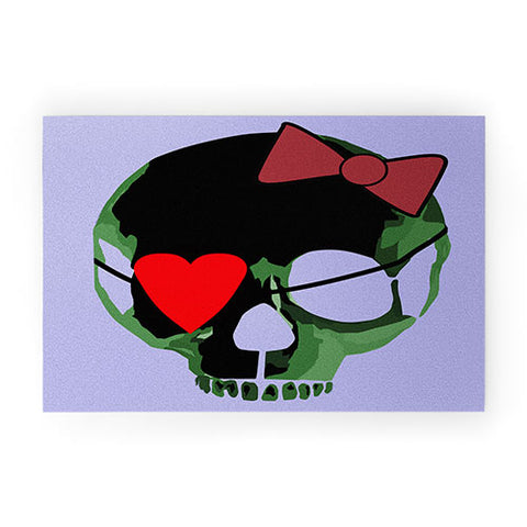 Amy Smith Green Skull with Bow Welcome Mat