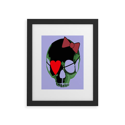 Amy Smith Green Skull with Bow Framed Art Print