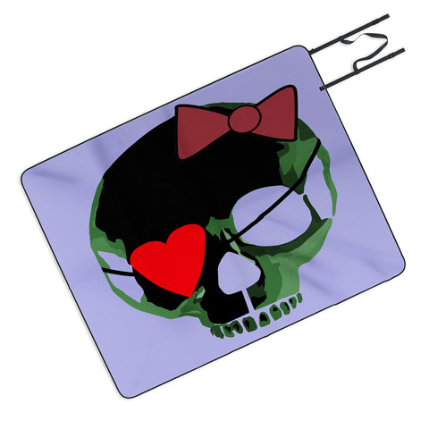 Amy Smith Green Skull with Bow Picnic Blanket