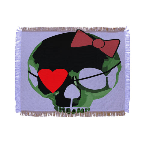 Amy Smith Green Skull with Bow Throw Blanket