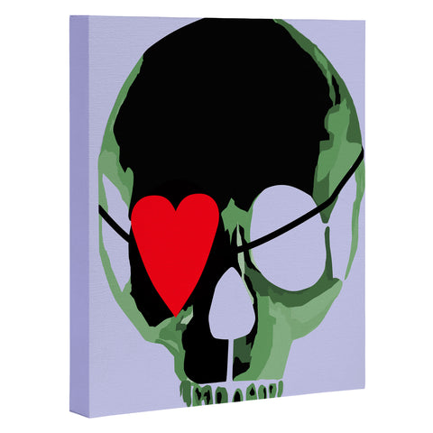Amy Smith Green Skull With Heart Eyepatch Art Canvas