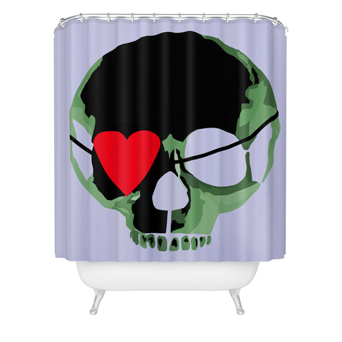 Amy Smith Green Skull With Heart Eyepatch Shower Curtain