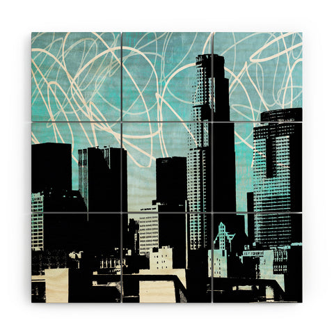 Amy Smith LA skyline blue Wood Wall Mural