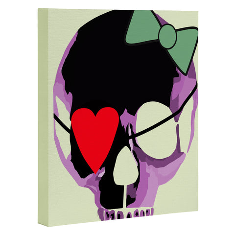 Amy Smith Pink Skull Heart With Bow Art Canvas