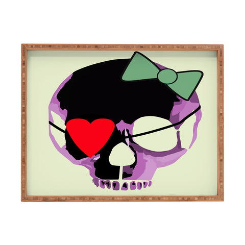 Amy Smith Pink Skull Heart With Bow Rectangular Tray