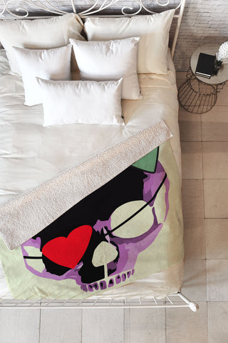 Amy Smith Pink Skull Heart With Bow Fleece Throw Blanket