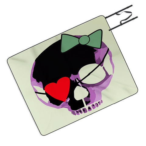 Amy Smith Pink Skull Heart With Bow Picnic Blanket