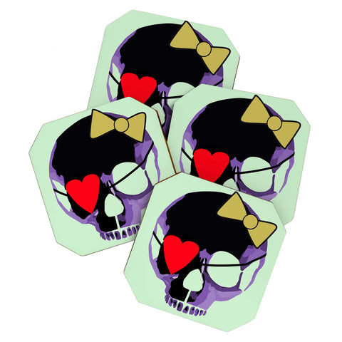 Amy Smith Purple Skull With Bow Coaster Set