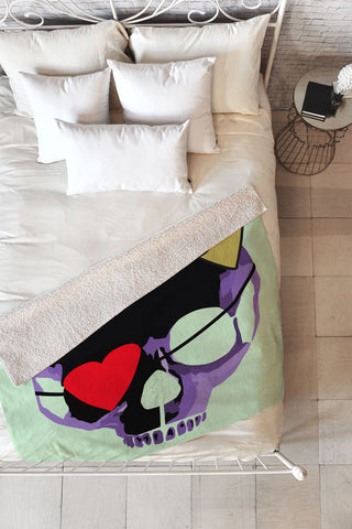 Amy Smith Purple Skull With Bow Fleece Throw Blanket