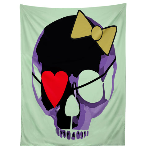 Amy Smith Purple Skull With Bow Tapestry