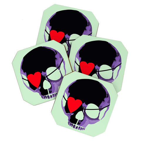 Amy Smith Purple Skull With Heart Eyepatch Coaster Set