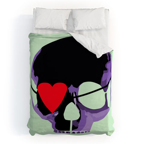 Amy Smith Purple Skull With Heart Eyepatch Duvet Cover