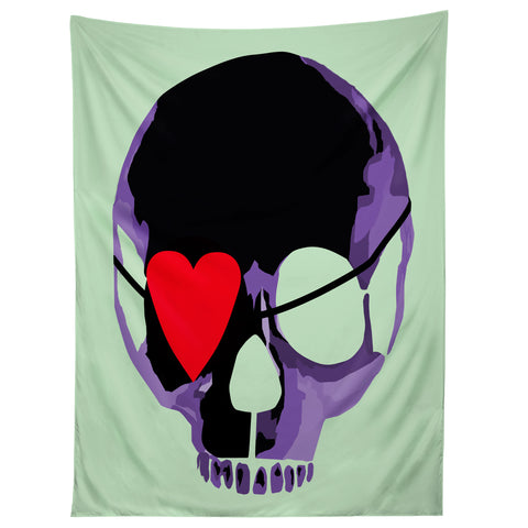 Amy Smith Purple Skull With Heart Eyepatch Tapestry
