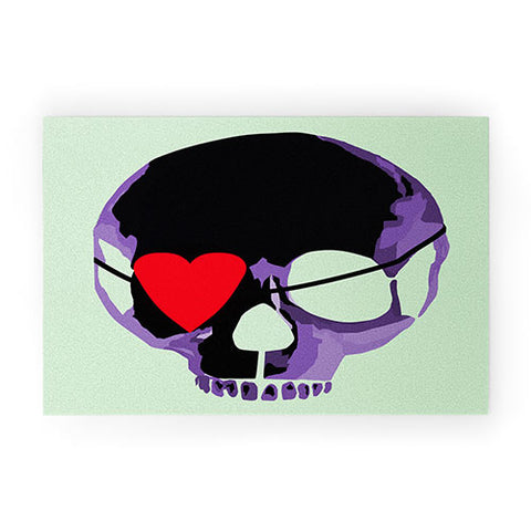 Amy Smith Purple Skull With Heart Eyepatch Welcome Mat