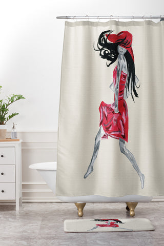 Amy Smith Red Dress Shower Curtain And Mat