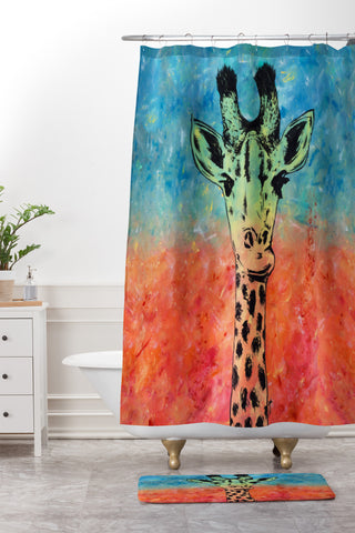 Amy Smith Universal Giraffe Shower Curtain And Mat