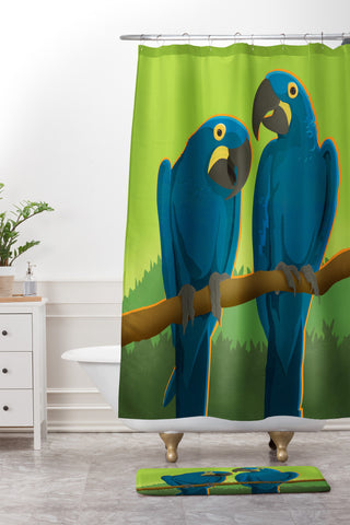 Anderson Design Group Blue Maccaw Parrots Shower Curtain And Mat