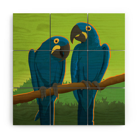 Anderson Design Group Blue Maccaw Parrots Wood Wall Mural