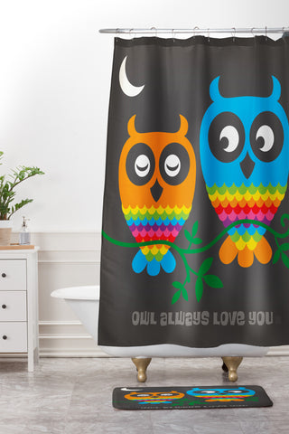 Anderson Design Group Rainbow Owls Shower Curtain And Mat