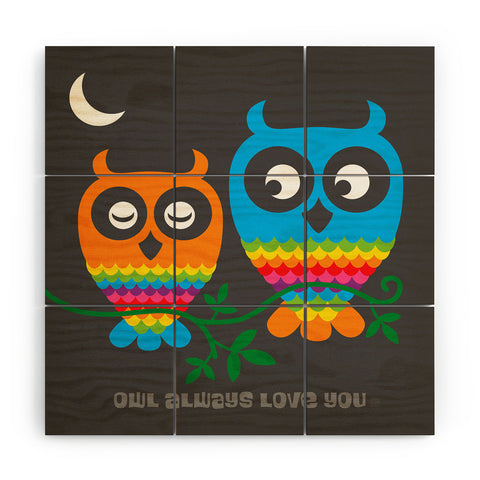 Anderson Design Group Rainbow Owls Wood Wall Mural