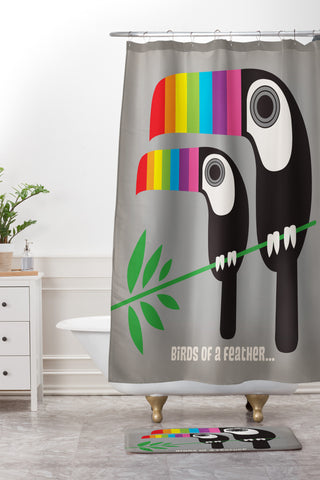 Anderson Design Group Rainbow Toucans Shower Curtain And Mat