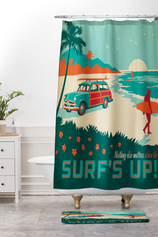 Anderson Design Group Surfs Up Shower Curtain And Mat
