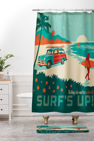 Anderson Design Group Surfs Up Shower Curtain And Mat