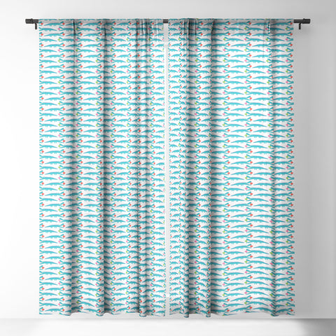 Andi Bird Alligator Love Aqua Sheer Window Curtain