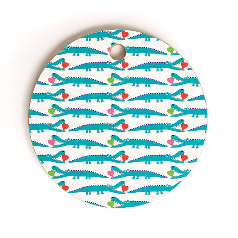 Andi Bird Alligator Love Aqua Cutting Board Round