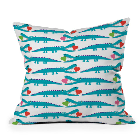Andi Bird Alligator Love Aqua Throw Pillow
