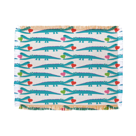 Andi Bird Alligator Love Aqua Throw Blanket
