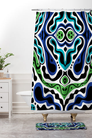 Andi Bird Beat Goes On Blue Shower Curtain And Mat