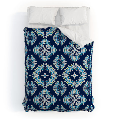Andi Bird Butterfly Ornamental Blue Duvet Cover