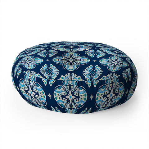Andi Bird Butterfly Ornamental Blue Floor Pillow Round