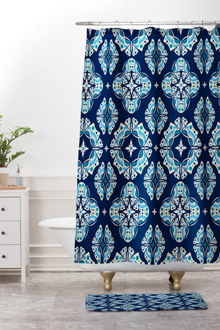 Andi Bird Butterfly Ornamental Blue Shower Curtain And Mat