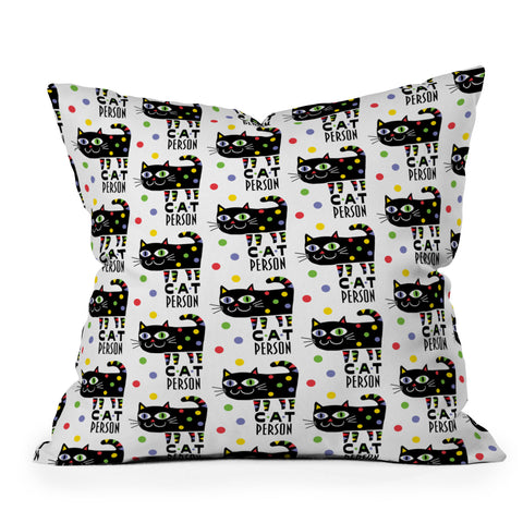 Andi Bird Cat Person Black Throw Pillow