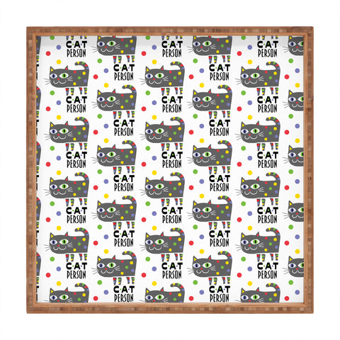 Andi Bird Cat Person Grey Square Tray